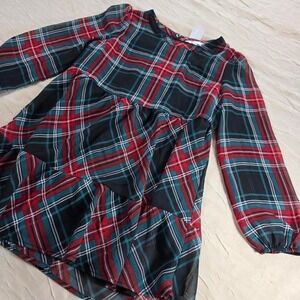 Draper James Kids Red Black Plaid Tiered Long Sleeve Dress Size XS Holiday